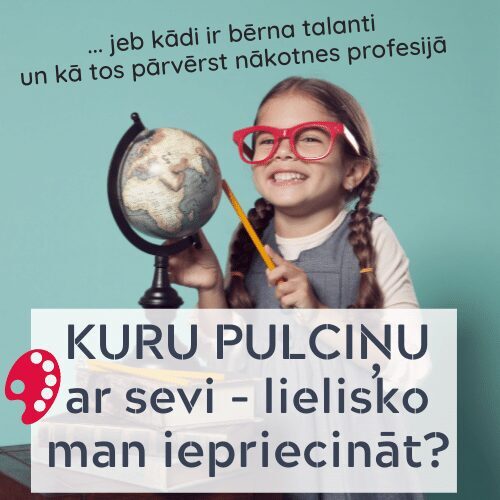 sākumskolas vecuma meitene ar bizēm, lielām sarkanām brillēm un globusu rokās